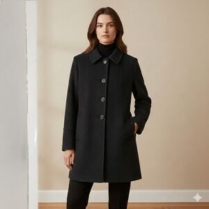 MARVIN RICHARDS Womens Black Wool Cashmere Blend Button Front Short Coat L